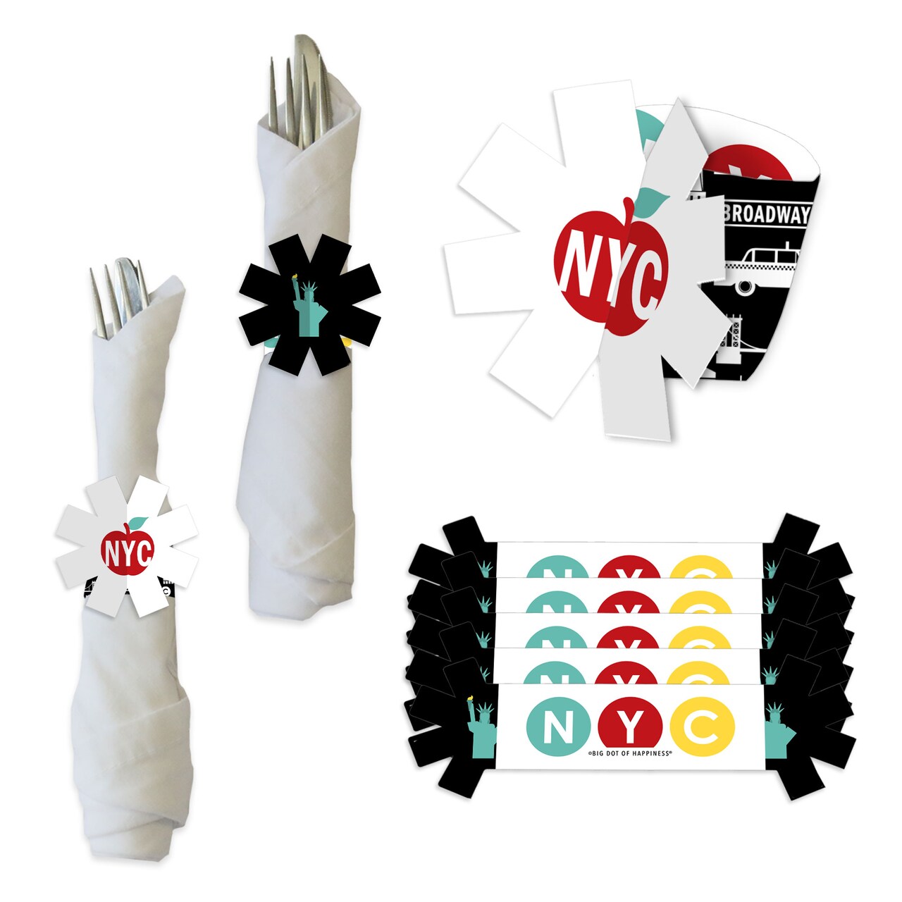 Big Dot of Happiness NYC Cityscape - New York City Party Paper Napkin Holder - Napkin Rings - Set of 24